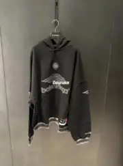 【現貨】巴黎 BLC 25FW Football 3B刺繡 水洗帽T連帽衛衣帽衫 黑色：圖片 6