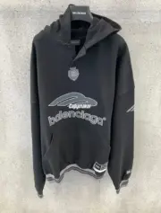 【現貨】巴黎 BLC 25FW Football 3B刺繡 水洗帽T連帽衛衣帽衫 黑色：圖片 8