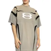 【現貨】【福利回饋免運】巴黎 BLC 24FW 雙環刺繡水洗拼接重磅 短袖T恤 卡其色：圖片 2