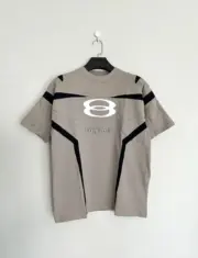 【現貨】【福利回饋免運】巴黎 BLC 24FW 雙環刺繡水洗拼接重磅 短袖T恤 卡其色：圖片 6