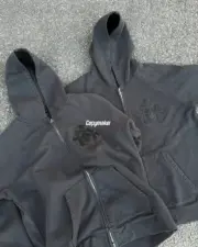 【現貨】Chrome Hearts 經典款 三十字架皮標 後背梵文金屬銘牌 拉鍊衛衣夾克連帽外套 黑色：圖片 4