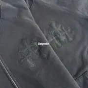 【現貨】Chrome Hearts 經典款 三十字架皮標 後背梵文金屬銘牌 拉鍊衛衣夾克連帽外套 黑色：圖片 5