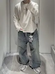 巴黎 BLC 23SS 復古拼接面料 丹寧牛仔褲 直筒褲 長褲：圖片 10