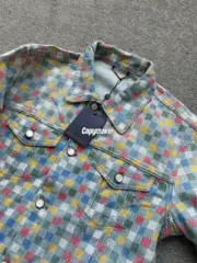 【預售】【2026新年福利】1V SS25 棋盤格經典logo刺繡 珍珠扣 重磅牛仔外套夾克工裝：圖片 4