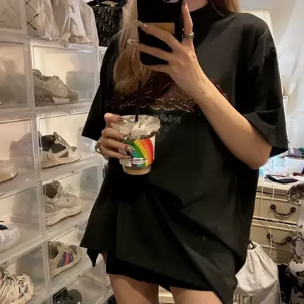 巴黎 BLC 24SS 秀場膠囊限定款 水洗做舊字母 雙面印花 短袖T恤 灰藍