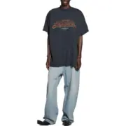 巴黎 BLC 24SS 秀場膠囊限定款 水洗做舊字母 雙面印花 短袖T恤 灰藍：圖片 2