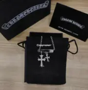 【現貨】Chrome Hearts 藏銀別針滿鑽雙十字架項鍊吊墜飾品 CH克羅心：圖片 3
