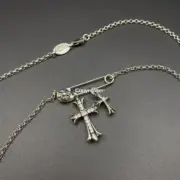 【現貨】Chrome Hearts 藏銀別針滿鑽雙十字架項鍊吊墜飾品 CH克羅心：圖片 4
