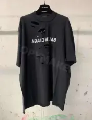 巴黎 BLC 24SS 秀款 反轉鏡像字母刺繡 破壞刀割反穿 短袖T恤：圖片 8