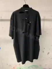 巴黎 BLC 24SS 秀款 反轉鏡像字母刺繡 破壞刀割反穿 短袖T恤：圖片 9