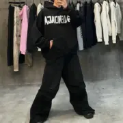 【現貨】巴黎 BLC 24FW 秀款 膠帶 繃帶logo 水洗做舊 帽T連帽衛衣帽衫 黑色：圖片 4