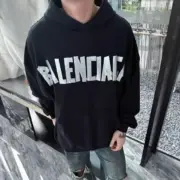 【現貨】巴黎 BLC 24FW 秀款 膠帶 繃帶logo 水洗做舊 帽T連帽衛衣帽衫 黑色：圖片 5