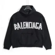 【現貨】巴黎 BLC 24FW 秀款 膠帶 繃帶logo 水洗做舊 帽T連帽衛衣帽衫 黑色：圖片 8