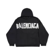 【現貨】巴黎 BLC 24FW 秀款 膠帶 繃帶logo 水洗做舊 帽T連帽衛衣帽衫 黑色：圖片 2