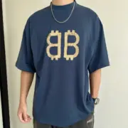 【現貨】巴黎 BLC 24SS 雙B 比特幣 水洗作舊破壞 短袖 T恤 藍灰色：圖片 7