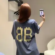 【現貨】巴黎 BLC 24SS 雙B 比特幣 水洗作舊破壞 短袖 T恤 藍灰色：圖片 9