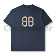 【現貨】巴黎 BLC 24SS 雙B 比特幣 水洗作舊破壞 短袖 T恤 藍灰色：圖片 10