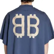 【現貨】巴黎 BLC 24SS 雙B 比特幣 水洗作舊破壞 短袖 T恤 藍灰色