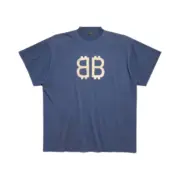 【現貨】巴黎 BLC 24SS 雙B 比特幣 水洗作舊破壞 短袖 T恤 藍灰色：圖片 2