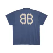 【現貨】巴黎 BLC 24SS 雙B 比特幣 水洗作舊破壞 短袖 T恤 藍灰色：圖片 3