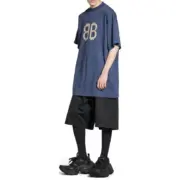 【現貨】巴黎 BLC 24SS 雙B 比特幣 水洗作舊破壞 短袖 T恤 藍灰色：圖片 4