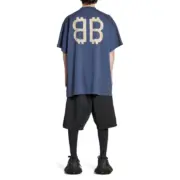 【現貨】巴黎 BLC 24SS 雙B 比特幣 水洗作舊破壞 短袖 T恤 藍灰色：圖片 5