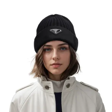 PRA 20FW 尼龍拼接 經典三角標 羊毛混紡 毛帽冷帽毛線帽帽子