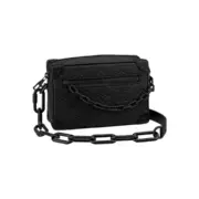 【現貨】1V 20SS SOFT TRUNK 老花壓紋 頭層牛皮 黑盒子方盒子包單肩包側背包小包 M55702：圖片 2