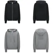 【預售】LOWE 26SS 後背幾何次刺繡 羊絨拉鍊連帽外套夾克 簡約素色 進口羊毛 黑色/灰色