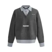 【準現貨】【福利回饋】 M1U 25FW 繆繆 刺繡小標logo 羊毛混紡 假兩件毛衣襯衫衛衣：圖片 4