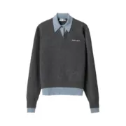 【準現貨】【福利回饋】 M1U 25FW 繆繆 刺繡小標logo 羊毛混紡 假兩件毛衣襯衫衛衣