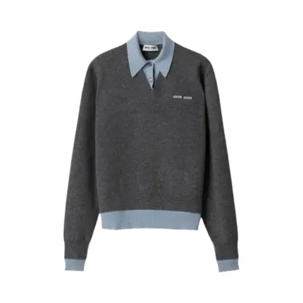 【準現貨】【福利回饋】 M1U 25FW 繆繆 刺繡小標logo 羊毛混紡 假兩件毛衣襯衫衛衣