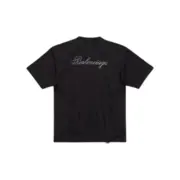 巴黎 BLC 24SS HANDWRITTEN 素色 背面logo 手寫書寫體 水鑽字母 破壞 短袖T恤