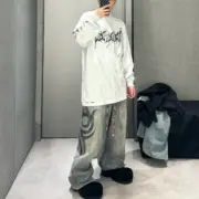 【現貨】巴黎 BLC 24FW 秀款 Baggy Pants 圖騰龍紋抽繩 泥染 廓型牛仔褲直筒褲長褲：圖片 6