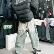 【現貨】巴黎 BLC 24FW 秀款 Baggy Pants 圖騰龍紋抽繩 泥染 廓型牛仔褲直筒褲長褲：圖片 7