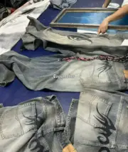 【現貨】巴黎 BLC 24FW 秀款 Baggy Pants 圖騰龍紋抽繩 泥染 廓型牛仔褲直筒褲長褲：圖片 8