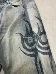 【現貨】巴黎 BLC 24FW 秀款 Baggy Pants 圖騰龍紋抽繩 泥染 廓型牛仔褲直筒褲長褲：圖片 15