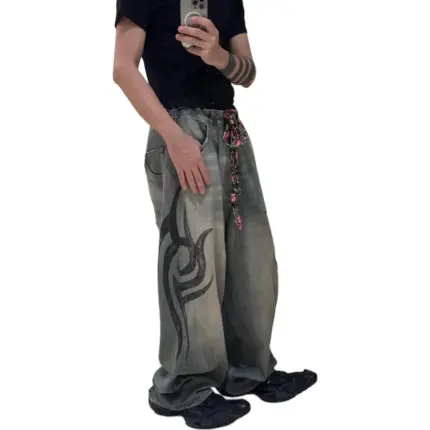 【現貨】巴黎 BLC 24FW 秀款 Baggy Pants 圖騰龍紋抽繩 泥染 廓型牛仔褲直筒褲長褲