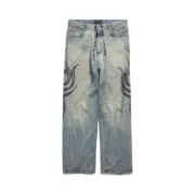 【現貨】巴黎 BLC 24FW 秀款 Baggy Pants 圖騰龍紋抽繩 泥染 廓型牛仔褲直筒褲長褲：圖片 2