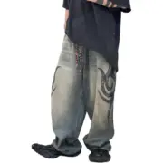 【現貨】巴黎 BLC 24FW 秀款 Baggy Pants 圖騰龍紋抽繩 泥染 廓型牛仔褲直筒褲長褲：圖片 4
