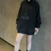 【現貨】巴黎 BLC 24FW Paris Tower Printed Hoodie 鐵塔做舊水洗 帽T連帽衛衣 黑灰：圖片 3