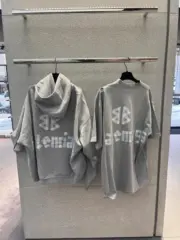 【現貨】巴黎 BLC 24FW 秀款 膠帶 繃帶logo 水洗做舊 破壞 帽T連帽衛衣帽衫 灰色：圖片 7