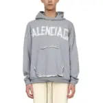 【現貨】巴黎 BLC 24FW 秀款 膠帶 繃帶logo 水洗做舊 破壞 帽T連帽衛衣帽衫 灰色