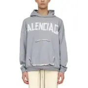 【現貨】巴黎 BLC 24FW 秀款 膠帶 繃帶logo 水洗做舊 破壞 帽T連帽衛衣帽衫 灰色