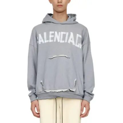 【現貨】巴黎 BLC 24FW 秀款 膠帶 繃帶logo 水洗做舊 破壞 帽T連帽衛衣帽衫 灰色