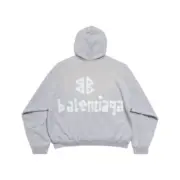 【現貨】巴黎 BLC 24FW 秀款 膠帶 繃帶logo 水洗做舊 破壞 帽T連帽衛衣帽衫 灰色：圖片 3