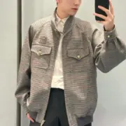 M1U M1U 24FW 繆繆 字母Logo貼布刺繡 格紋千鳥格 立領夾克外套：圖片 5