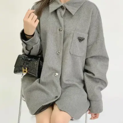 PRA 22FW 純羊絨100% 三角標 襯衫 夾克 外套 OVERSIZE