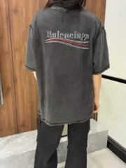 【現貨】巴黎 BLC 25SS Political Campaign 水洗做舊可樂波浪 雙面穿反穿 短袖T恤：圖片 7