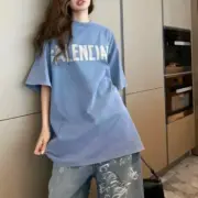 巴黎 BLC 23SS 秀款 膠帶 繃帶logo 水洗做舊 破壞 短袖T恤 藍灰色：圖片 7